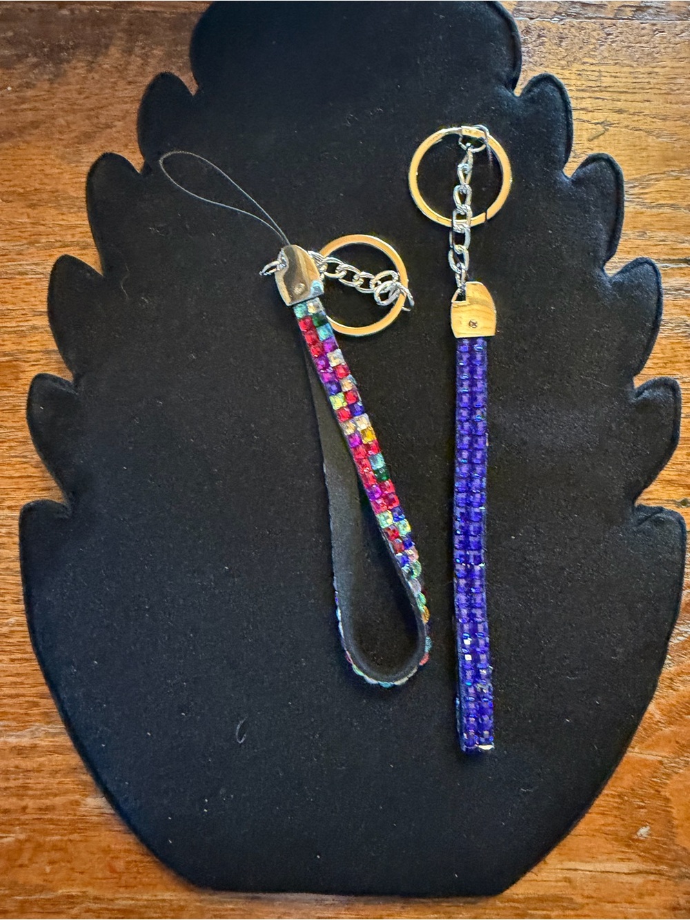 Beaded Purple and Multicolor Wristlet Keychain Duo